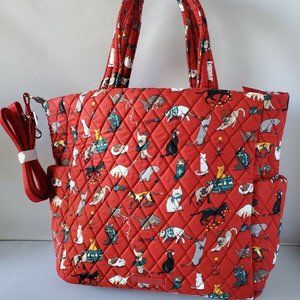 Vera Bradley Holiday Cats Medium Zip Top Tote Convertible Crossbody